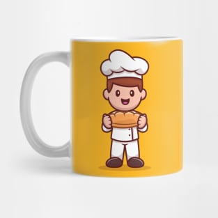 Male Chef Holding Bread Cartoon Mug